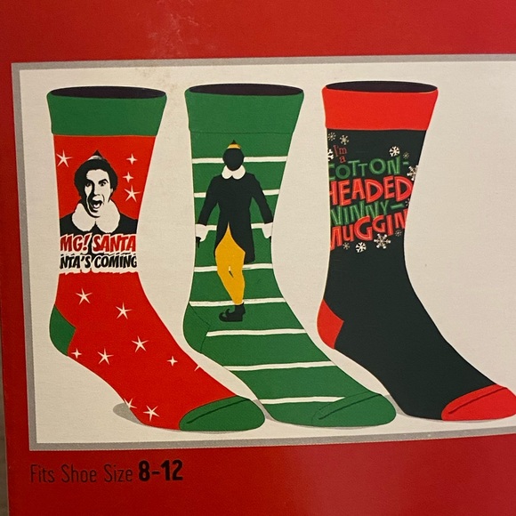 Warner Bros. Other - New Elf movie Christmas 3-pack men’s crew socks shoe size 8-12